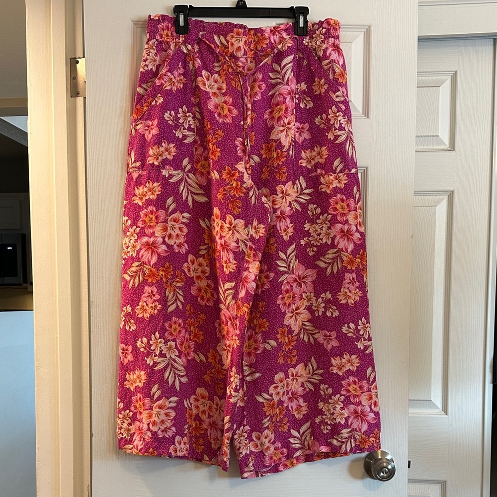 Loft wide leg linen floral pants, XL